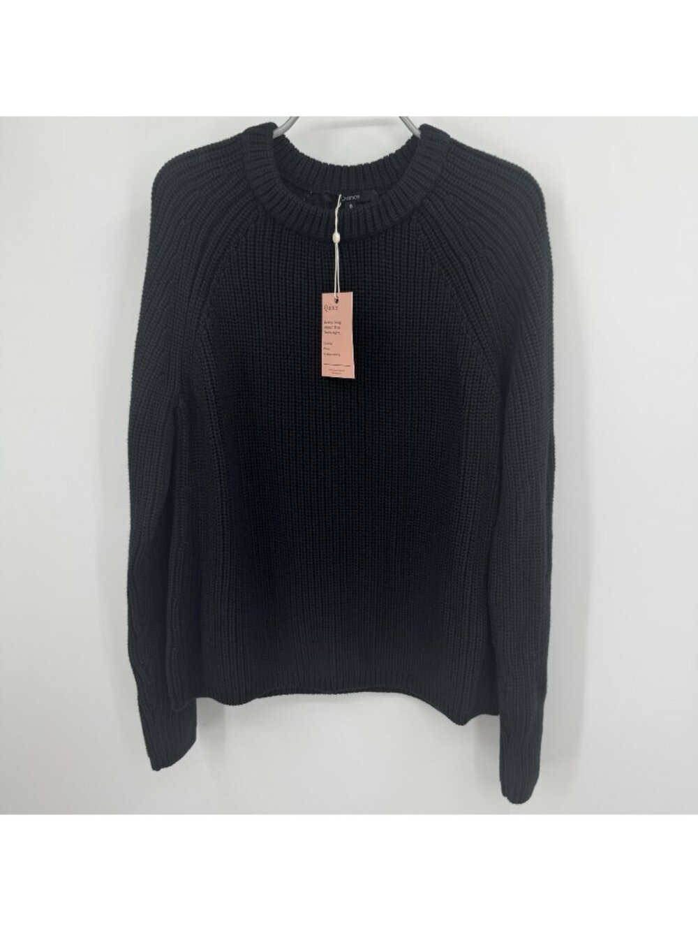 Quince Organic Cotton Fisherman Knit Crew Neck Sweater in Black size S